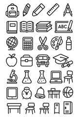 Fototapeta premium School and Education Outline Icons Transparent Set – Vector Classroom and Learning Symbols