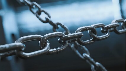 Fototapeta premium Close-up of interlocking metal chain links with a blurred background