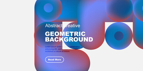 Fototapeta premium Abstract geometric background features vibrant blue, purple hues. Text reads Geometric Background, includes sample text, button. Modern design.