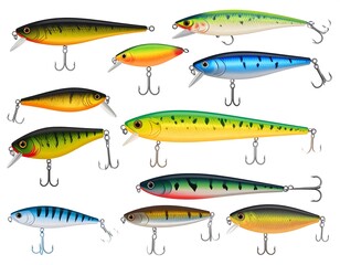Collection of colorful fishing lures, showcasing various patterns and vibrant hues.