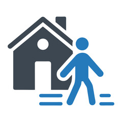 Simple illustration of a house and a person walking toward it