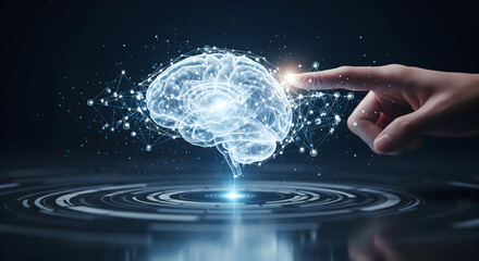 Obraz premium Digital Brain Interface with Human Touch, Futuristic Technology