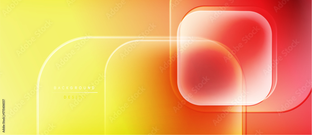 Poster abstract geometric design. gradient colors blend yellow, orange, red. overlapping shapes create mode