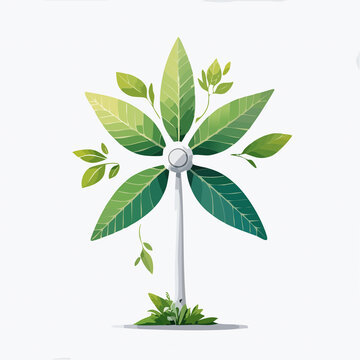 Ekologiczna turbina wiatrowa z liści jako symbol zielonej energii, zr&oacute;wnoważonego rozwoju i odnawialnych źr&oacute;deł natury