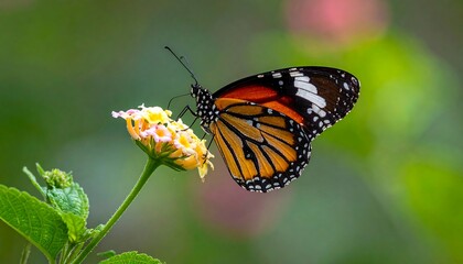 Fototapeta premium Butterfly on flower, vibrant colors