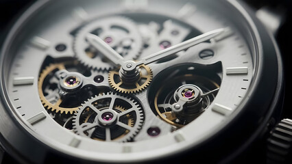 Intricate Time: A Close-Up View of a Watch's Inner Mechanical Marvels and Precision Detailing