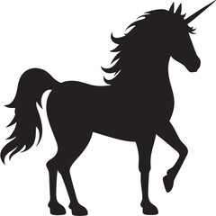 Silhouette of a majestic unicorn standing proudly in a dark profile view