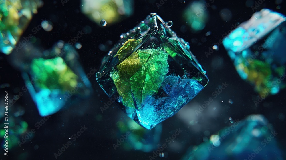 Poster floating vibrant cubes with colorful gradients create a captivating abstract composition against a d