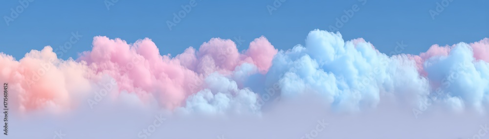 Poster a soft gradient of dreamy pastel pink and blue clouds float gently against a clear azure sky, creati