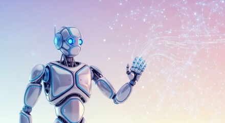 Fototapeta premium Futuristic humanoid robot interacting with AI network