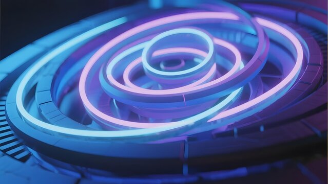 Glowing concentric rings with neon blue and purple lighting in a futuristic design