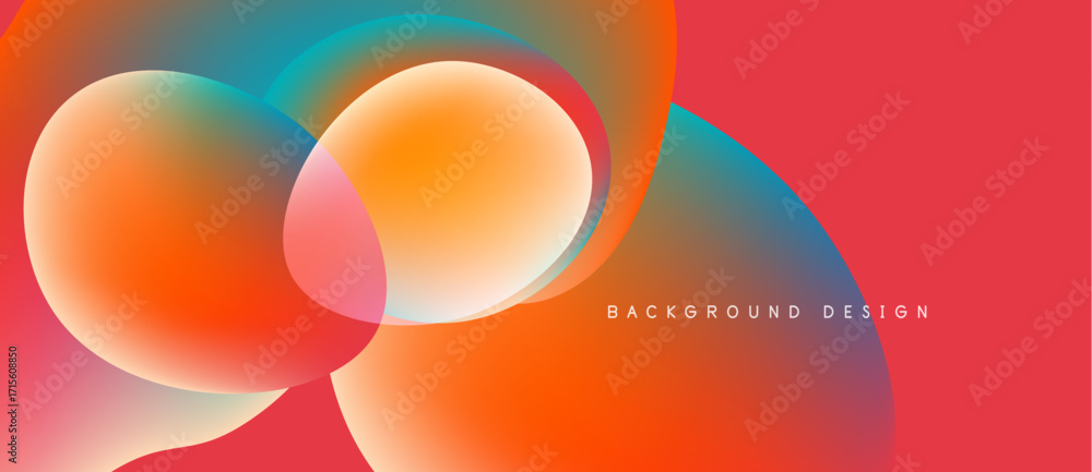 Poster abstract colorful overlapping circles. gradient shades create dynamic visual effect. red background 