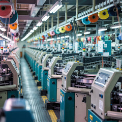 A textile factory with rows of automated knitting machines, highlighting the efficiency of modern manufacturing textile
