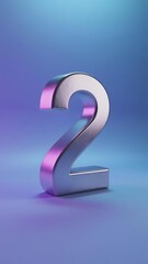 3D-rendered metallic number two with reflective surface and gradient lighting