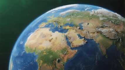 Earth from space showing Africa, Europe, and the Middle East with detailed landmasses and oceans