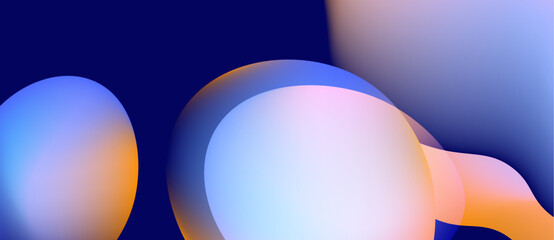 Abstract shapes blend, creating soft gradients. Blue, orange hues dominate composition. Minimalist design evokes calm feeling.