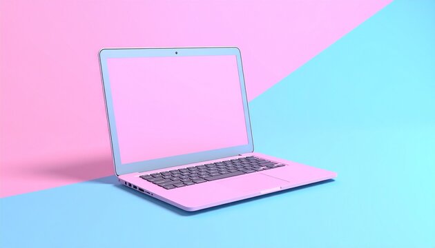 laptop with pink background