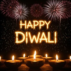 Happy Diwali with glowing diyas and fireworks display festival greeting new.design creative 4k hd