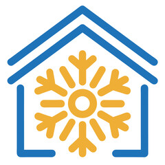 Simple house icon with snowflake inside representing winter and home comfort