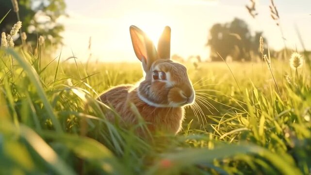 Rabbit in Meadow at Sunset