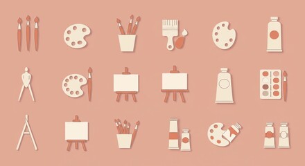 Inspiring art supplies collection featuring brushes palettes paint tubes and easels creating a vibrant artistic workspace for creative projects