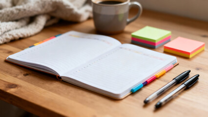 Organized desk setup for planning, studying, or remote work with a warm aesthetic.