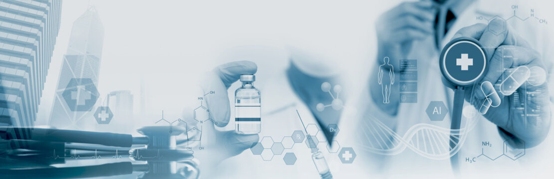 Medical technology concept. Telemedicine by AI technology, doctor using AI for diagnosis, care, health and treatment, Medical research and development innovation technology, medical background - Powered by Adobe