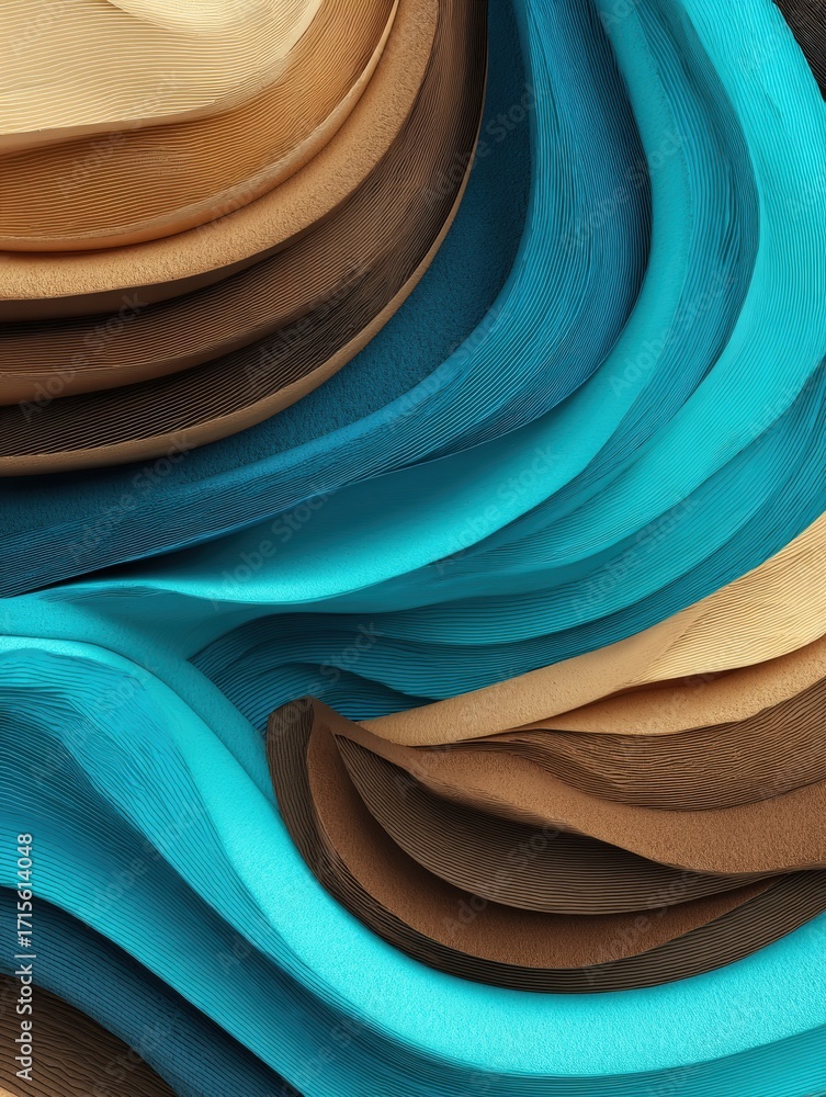 Poster abstract waves of teal brown and beige color intertwine creating a serene organic texture in this mo