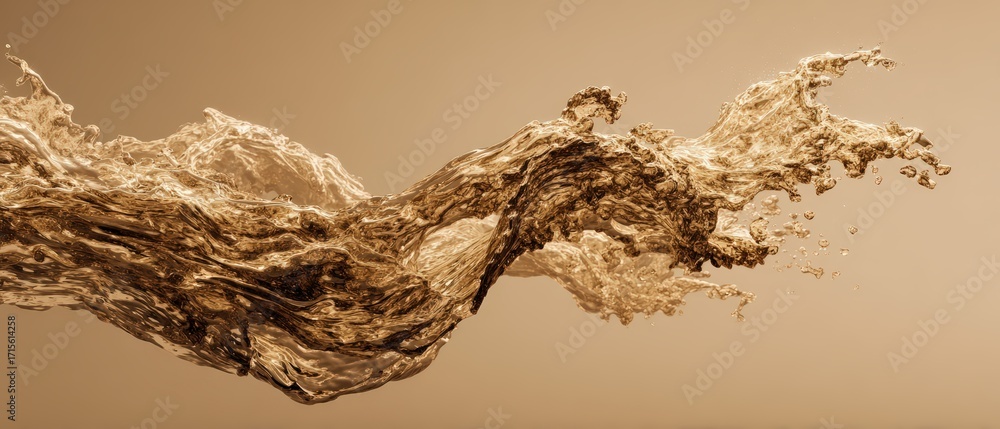 Poster an abstract close up captures a mesmerizing swirl of golden liquid in dynamic motion against a solid