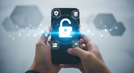 Smartphone with unlocked padlock icon for cyber security and data protection