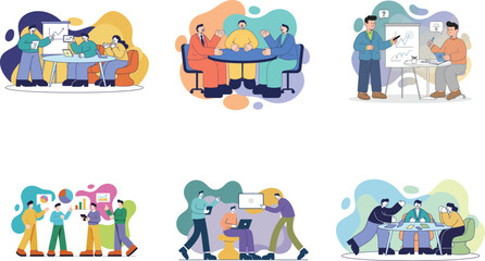 Business people activities set flat illustration
