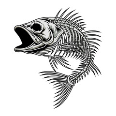 Bass Fish skeleton with open mouth.