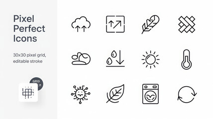 Set of laundry and fabric care vector icons isolated on white background pixel perfect icons set textile