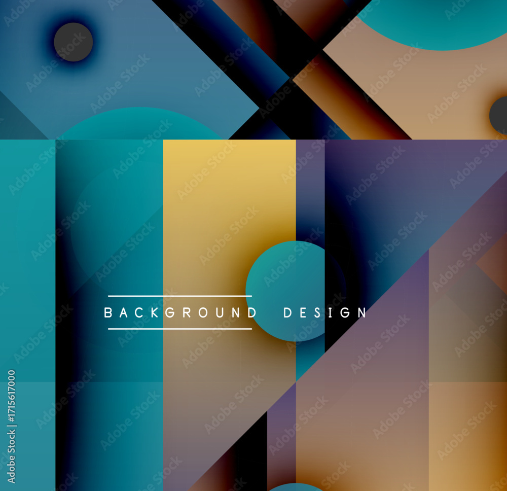 Poster abstract geometric shapes, vibrant colors blend. modern design elements create dynamic visual textur