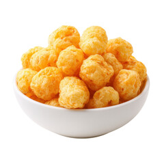 Delicious and Crunchy Cheese Puffs in a White Bowl on a Transparent Background