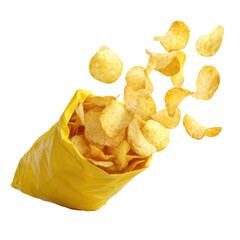 Crispy Potato Chips in Yellow Bag with Floating Snacks