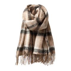 Cozy Wool Scarf with Plaid Pattern in Warm Earthy Tones