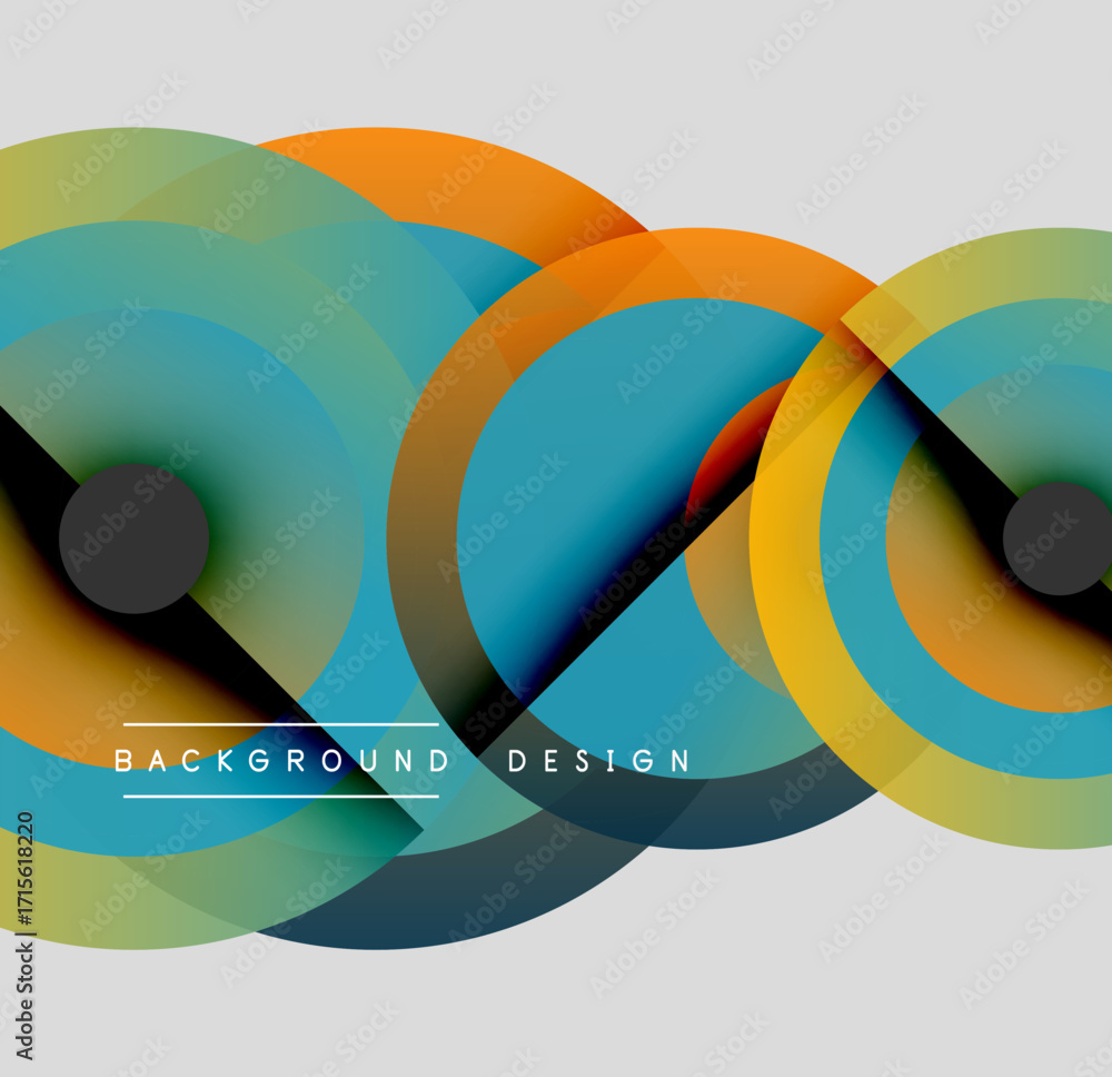 Aufkleber abstract circles overlap, creating vibrant color gradients. modern design features simple text, geom