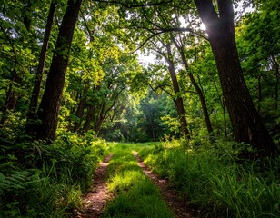 Obraz premium Sunlit forest path (1)