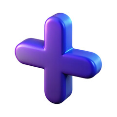 Obraz premium Glowing 3d plus symbol icon with blue and purple gradient lighting isolated on black isolated on transparent background