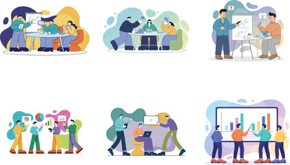 Naklejka premium Business people activities set flat illustration 