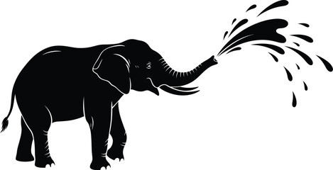 Silhouette of an Elephant Spraying Water, a Symbol of Wildlife and Nature