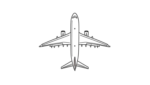 A simple line drawing of a commercial jet aircraft against a plain white background.