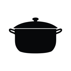 Simple black and white image of a stock pot with a lid, cooking pot silhouette vector illustration