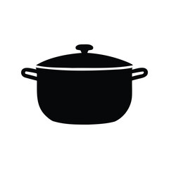 Illustration of a lidded cooking pot in solid black silhouette style, cooking pot silhouette vector illustration