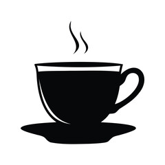 Stylized Image of a Steaming Cup of Coffee or Tea with Saucer, cup of tea silhouette vector illustration