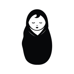 Stylized silhouette of a baby swaddled, in a monochrome black and white illustration, newborn baby swaddled silhouette vector illustration
