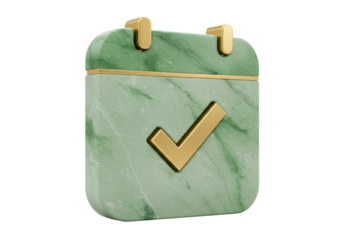 Isolated jade calendar with golden check mark, reminder of an appointment or event day
