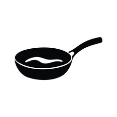 Illustration of a nonstick frying pan with oil or liquid for cooking, pan with steak silhouette vector illustration