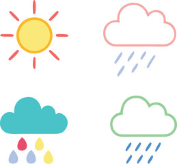 Stylized sun and rain cloud icon isolated on transparent background